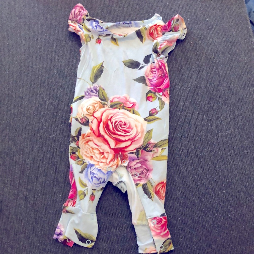 Posh Peanut bamboo Ruffle Bottom Romper with snaps, 3-6 months